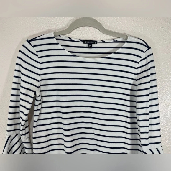 J. Crew Mercantile Bell Sleeve White Blue Stripe Pullover Top Women’s XS - Picture 2 of 12
